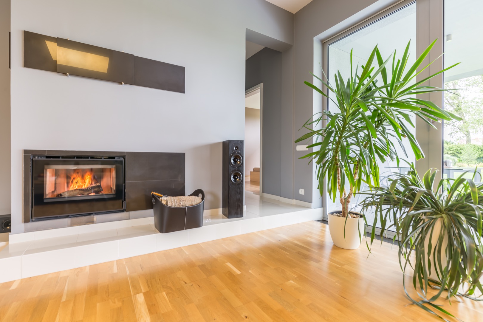 Modern fireplace in villa interior