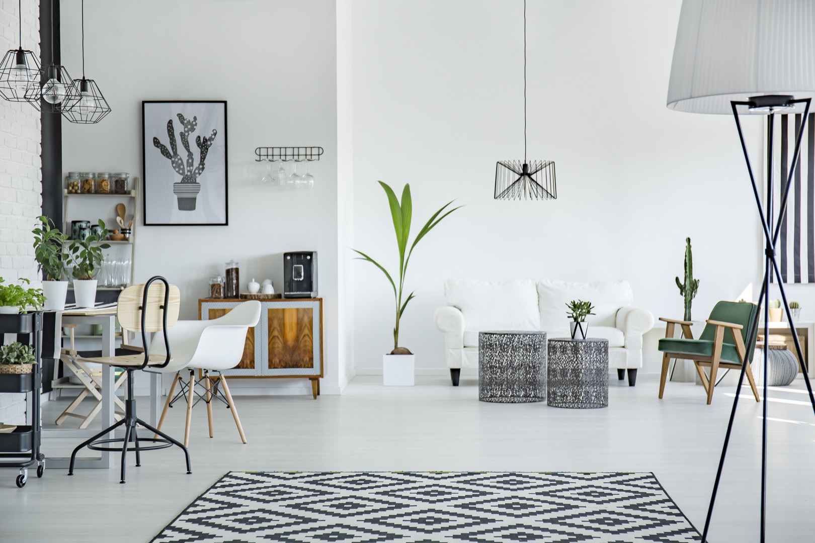 Loft interior in scandinavian style